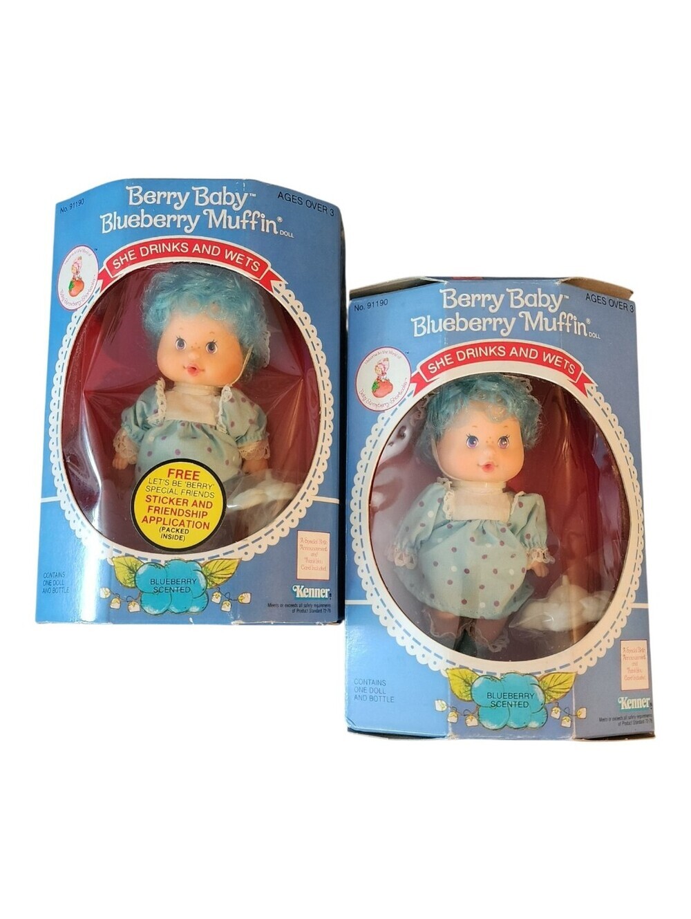 2 NIB Strawberry Shortcake Berry Baby Blueberry Muffin Doll 1984 Kenner Set